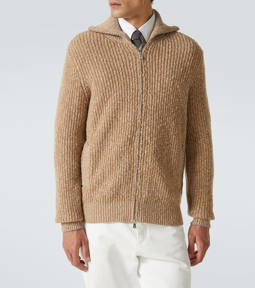 Zip-up wool and cashmere cardigan