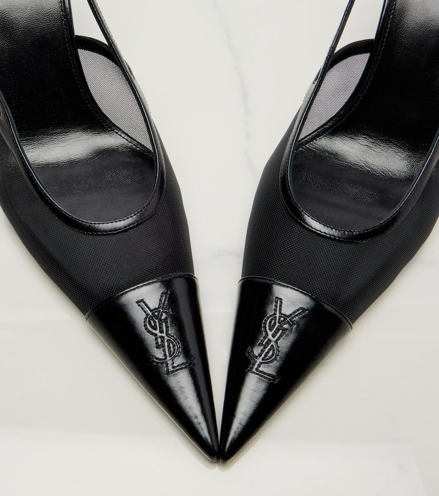 Renée 75 mesh and leather slingback pumps