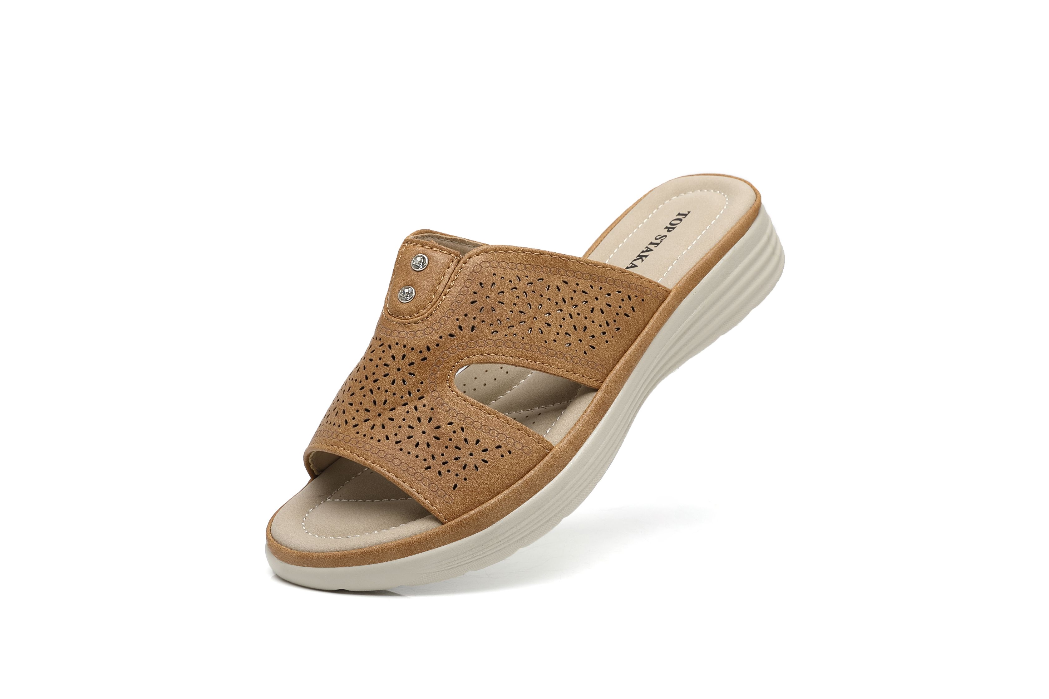 Ivachy Cushioned Cut Out Mule Lightweight Slide Sandals In Came