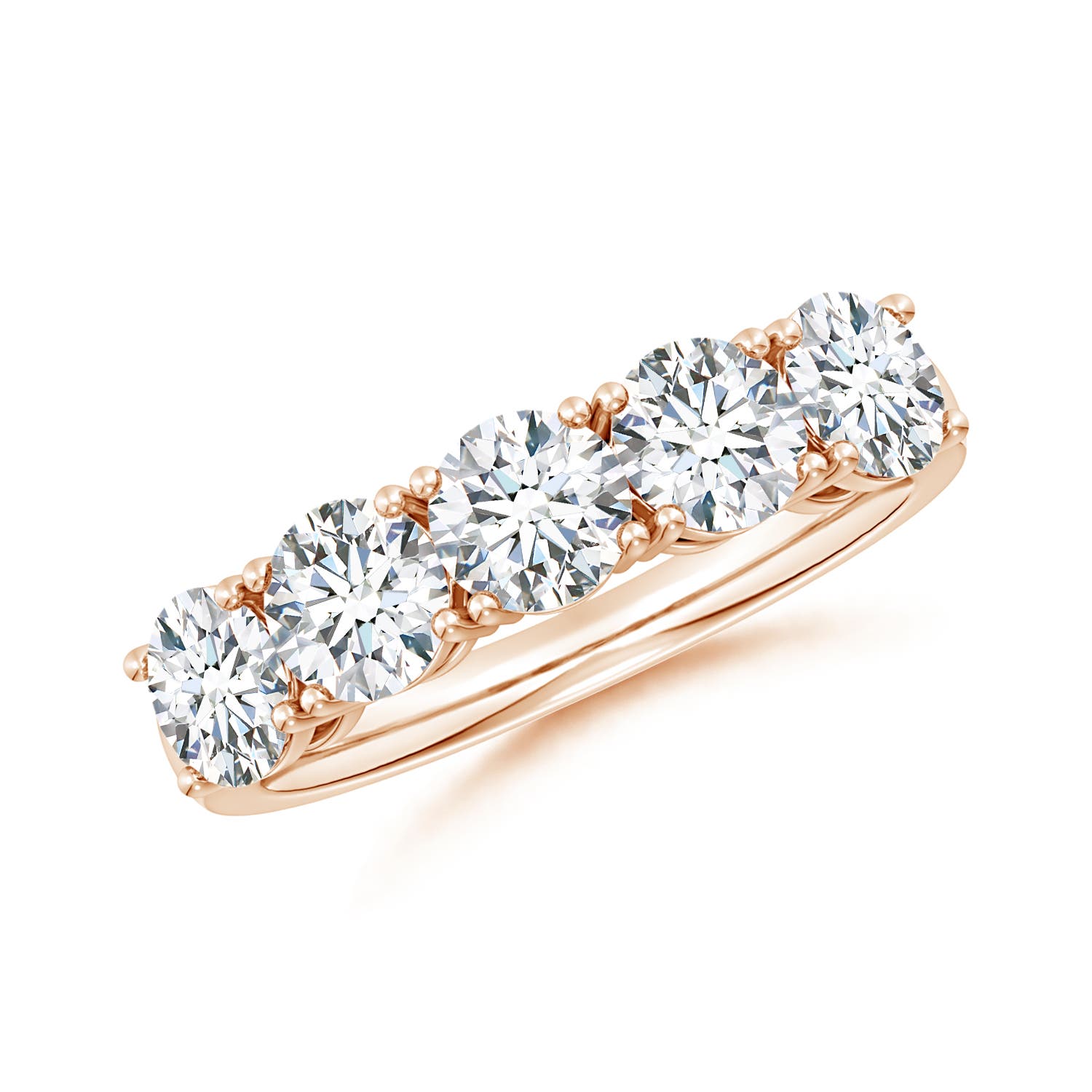 Angara 2.35 Carats Lab-Grown Prong-Set Round Diamond Five Stone Wedding Ring in 14K Rose Gold