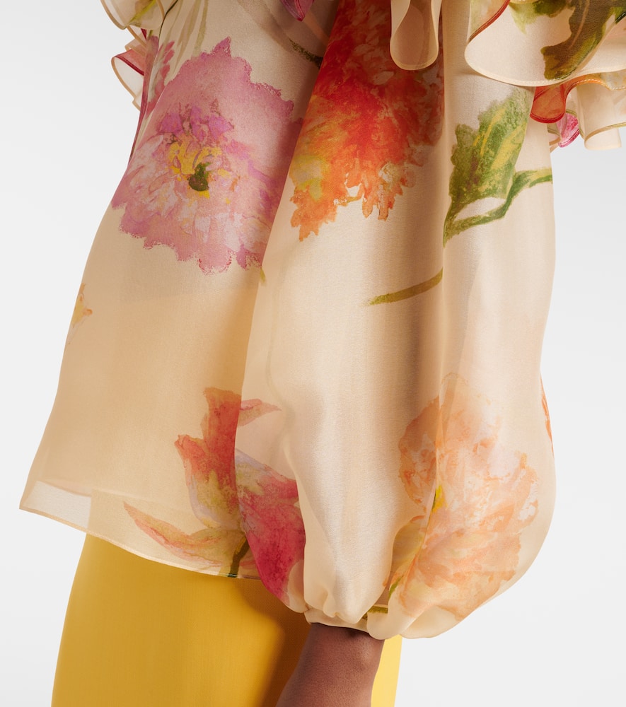 Floral off-shoulder silk organza top