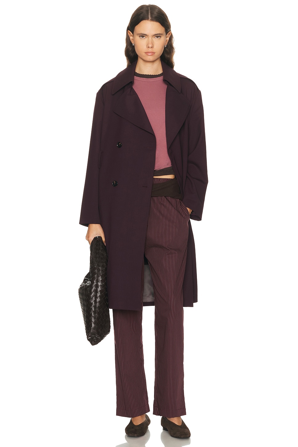 LESET Jane Double Breasted Trench Coat in Bordeaux - Purple. XS also in L