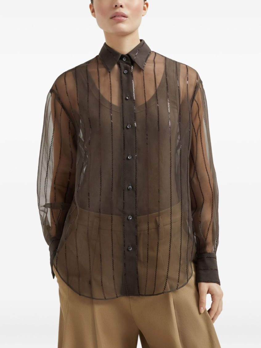 Sequin-embellished shirt - Brown