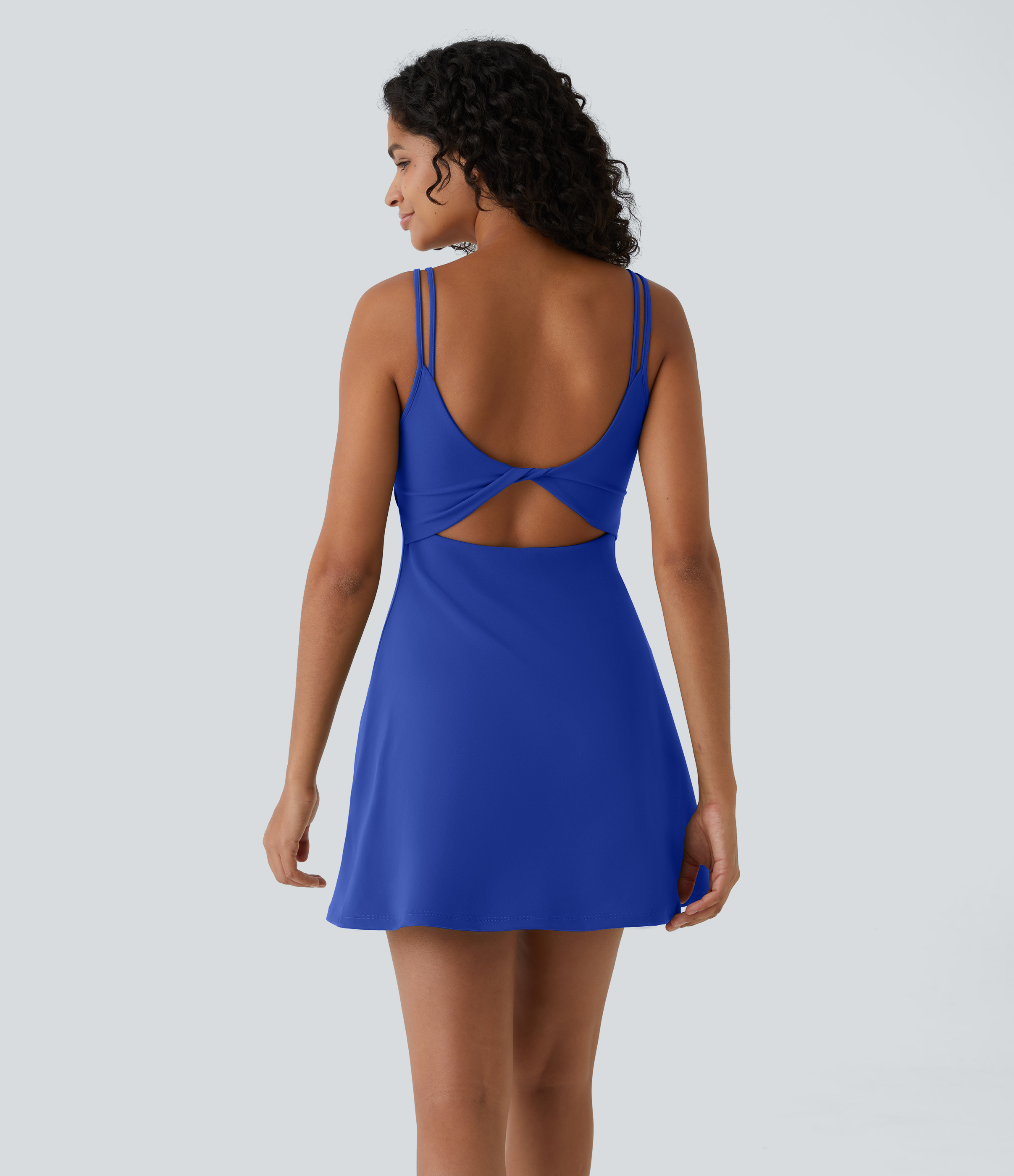 SoftlyZero™ Plush Double Straps 2-Piece Pocket Slip Dance Active Dress A-C Cups Workout Dress - Lotus Blue