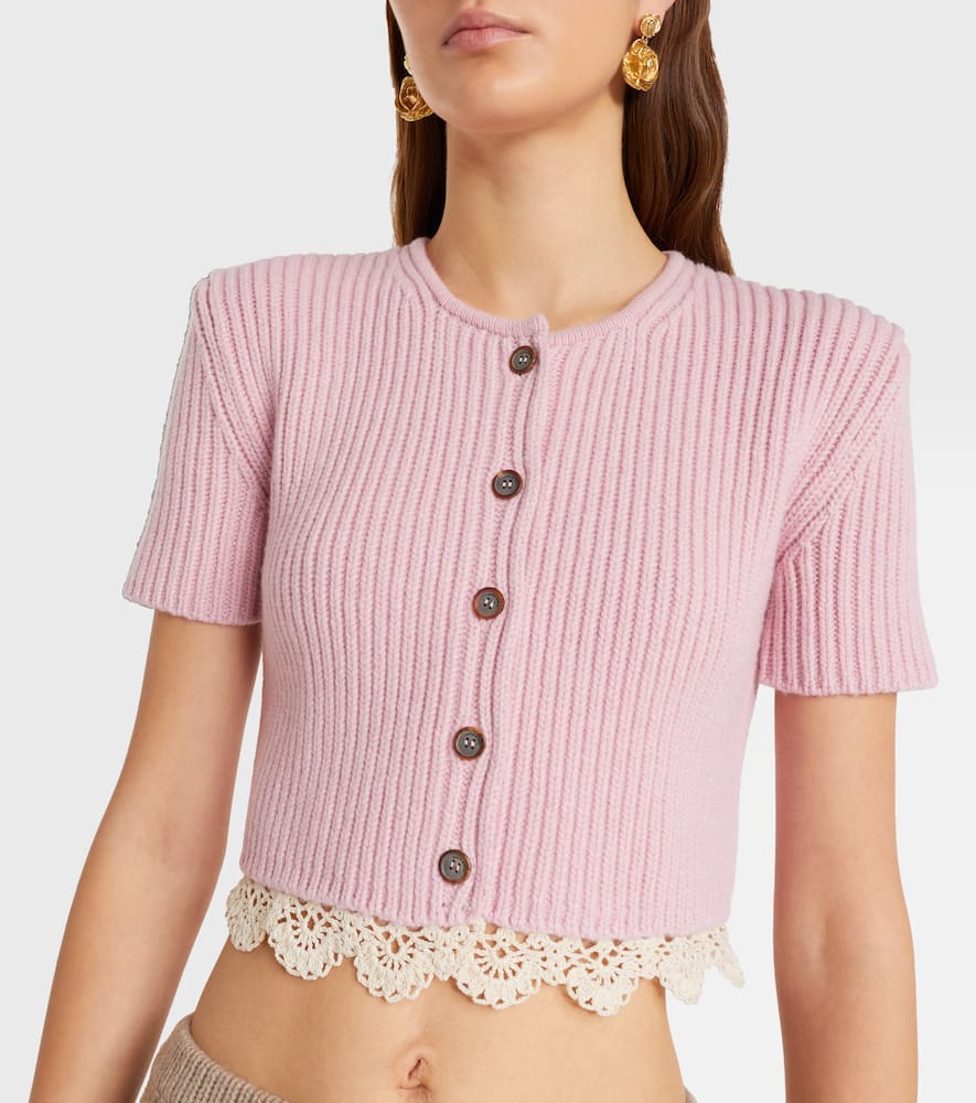 Crochet-trimmed cashmere top