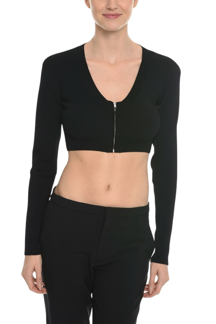 Black Solid V Neck Crop Cardigan