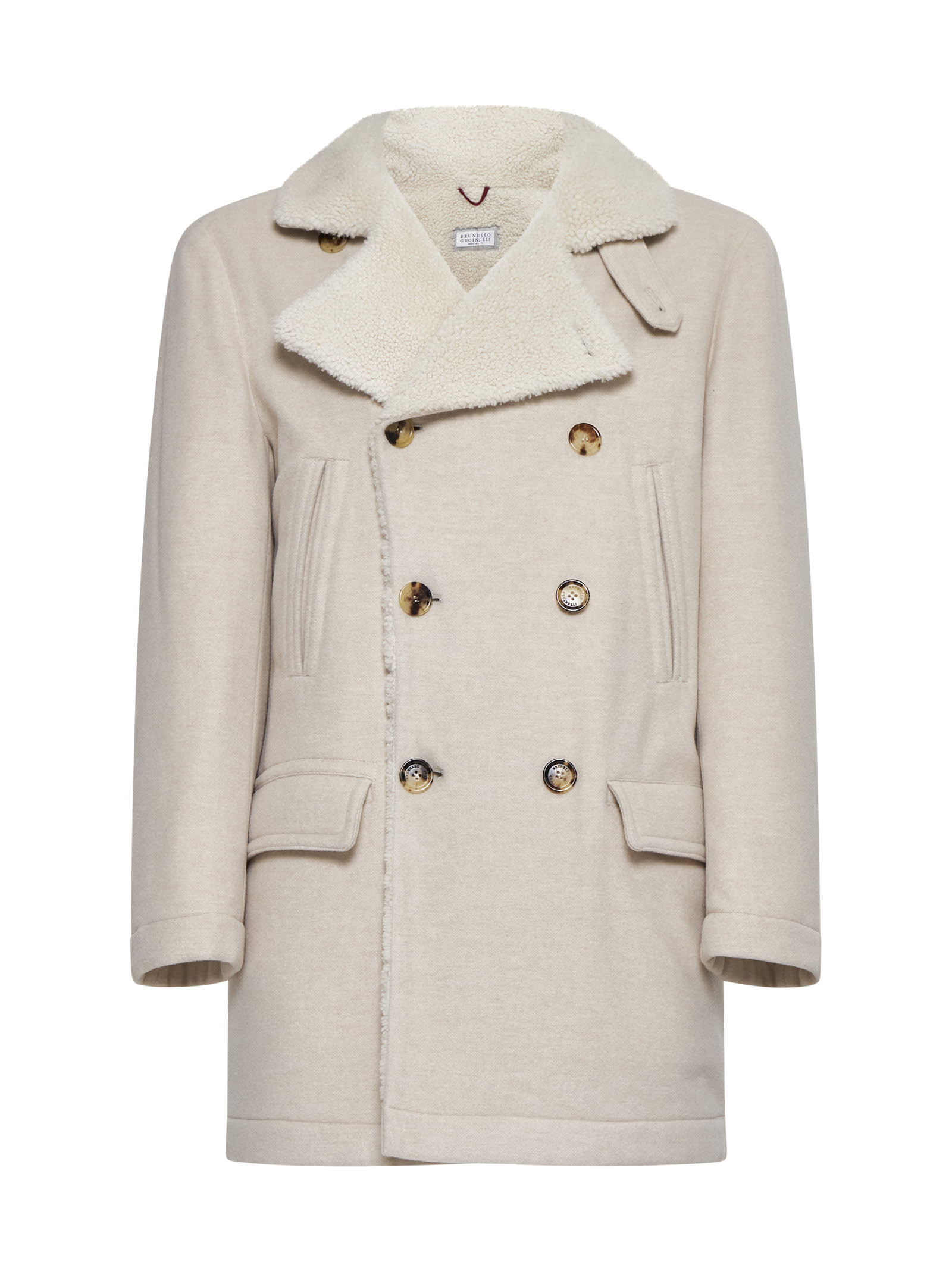 Double-breasted wool coat - Neutrals