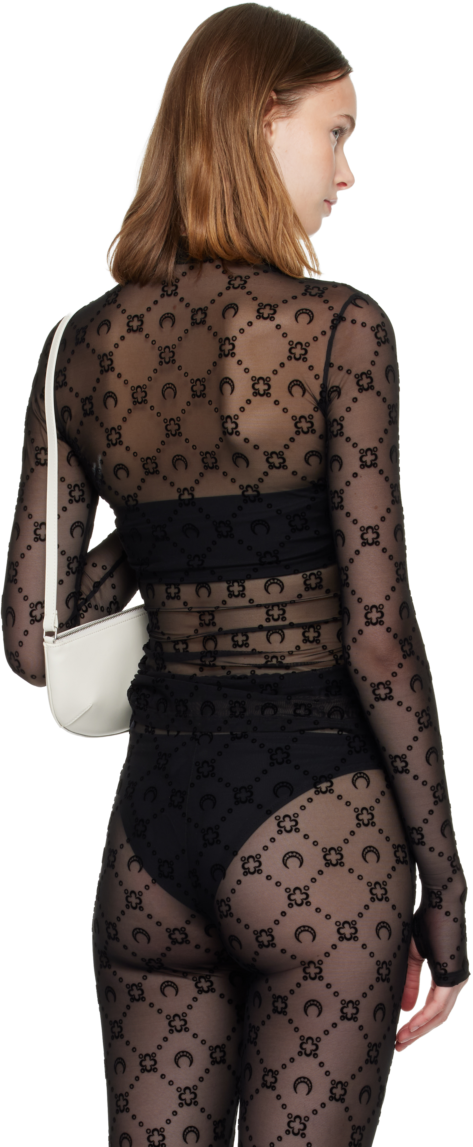 Black Recycled Mesh Flock Second Skin Highneck Top