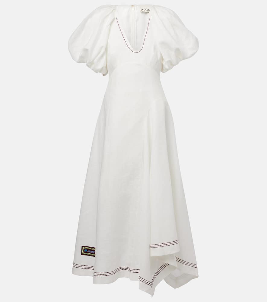 Alémais Magnolia embroidered linen midi dress