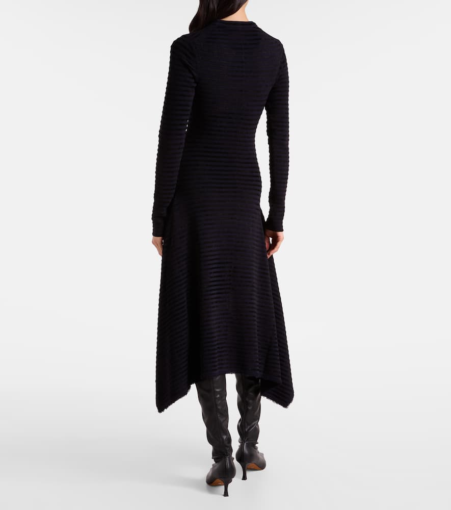 Striped knitted asymmetric midi dress