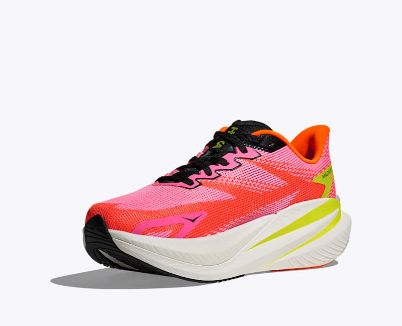 HOKA Women's Mach X 3 Shoes in Neon Rose/Neon Tangerine