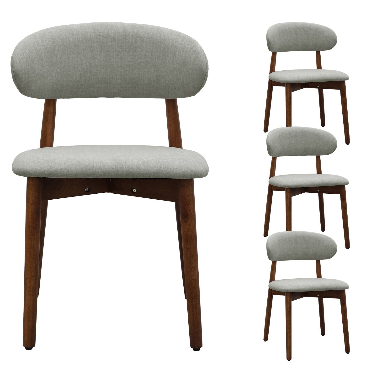 Green Flannelette Upholstered Dining Chair with Walnut Solid Wood Legs, Armless Chair Set of 4 for Kitchen, Restaurant, Living, Meeting Room
