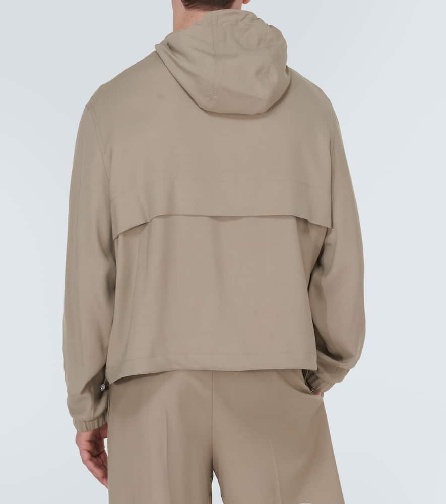 Hooded half-zip twill jacket