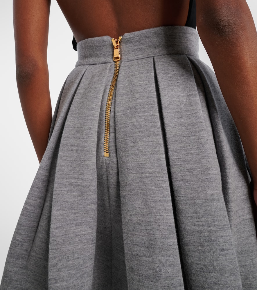 Pleated wool and cotton-blend miniskirt