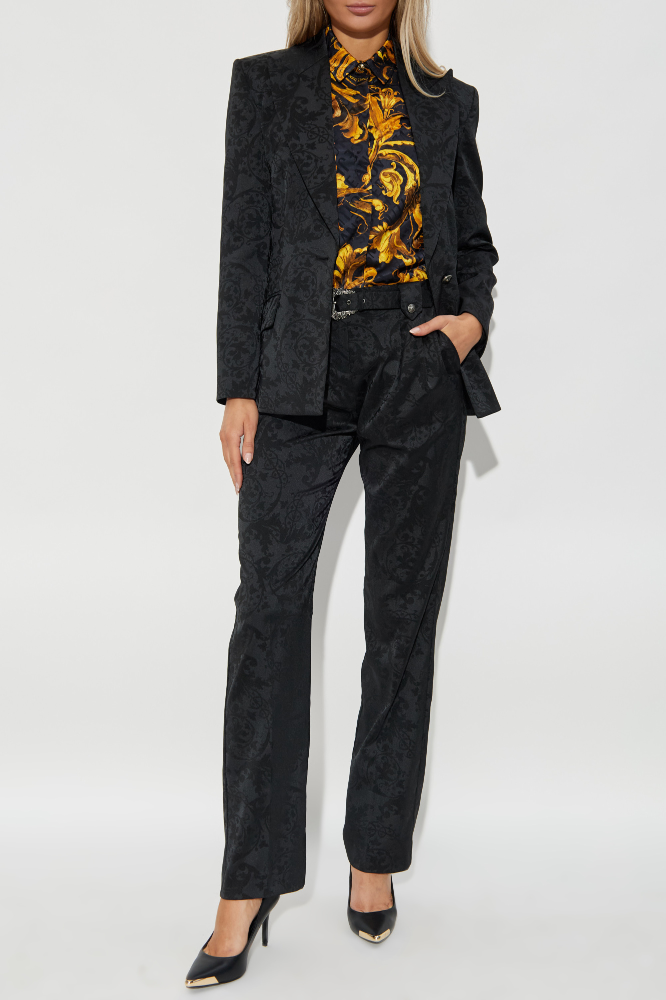 Trousers With 'barocco' Motif, Women's, Black