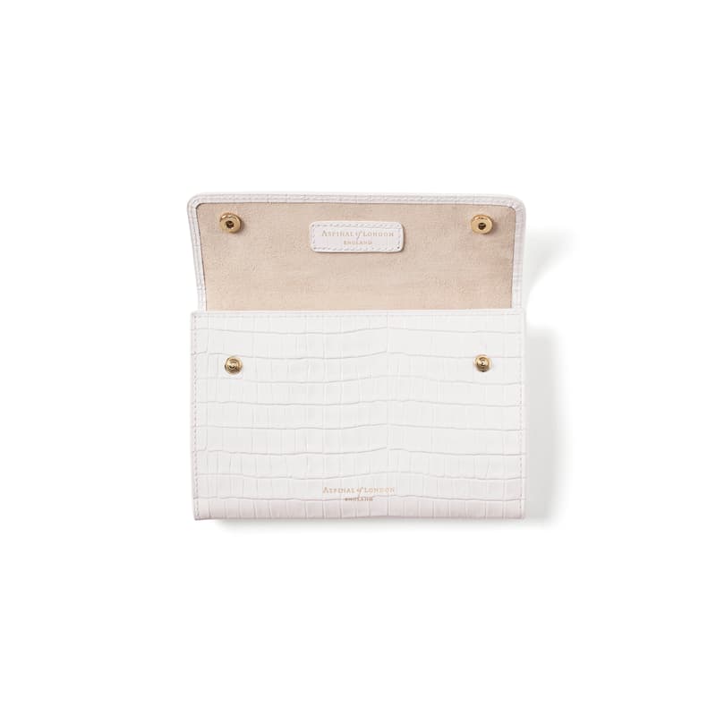 Travel Jewellery Roll in Deep Shine Chalk White Small Croc