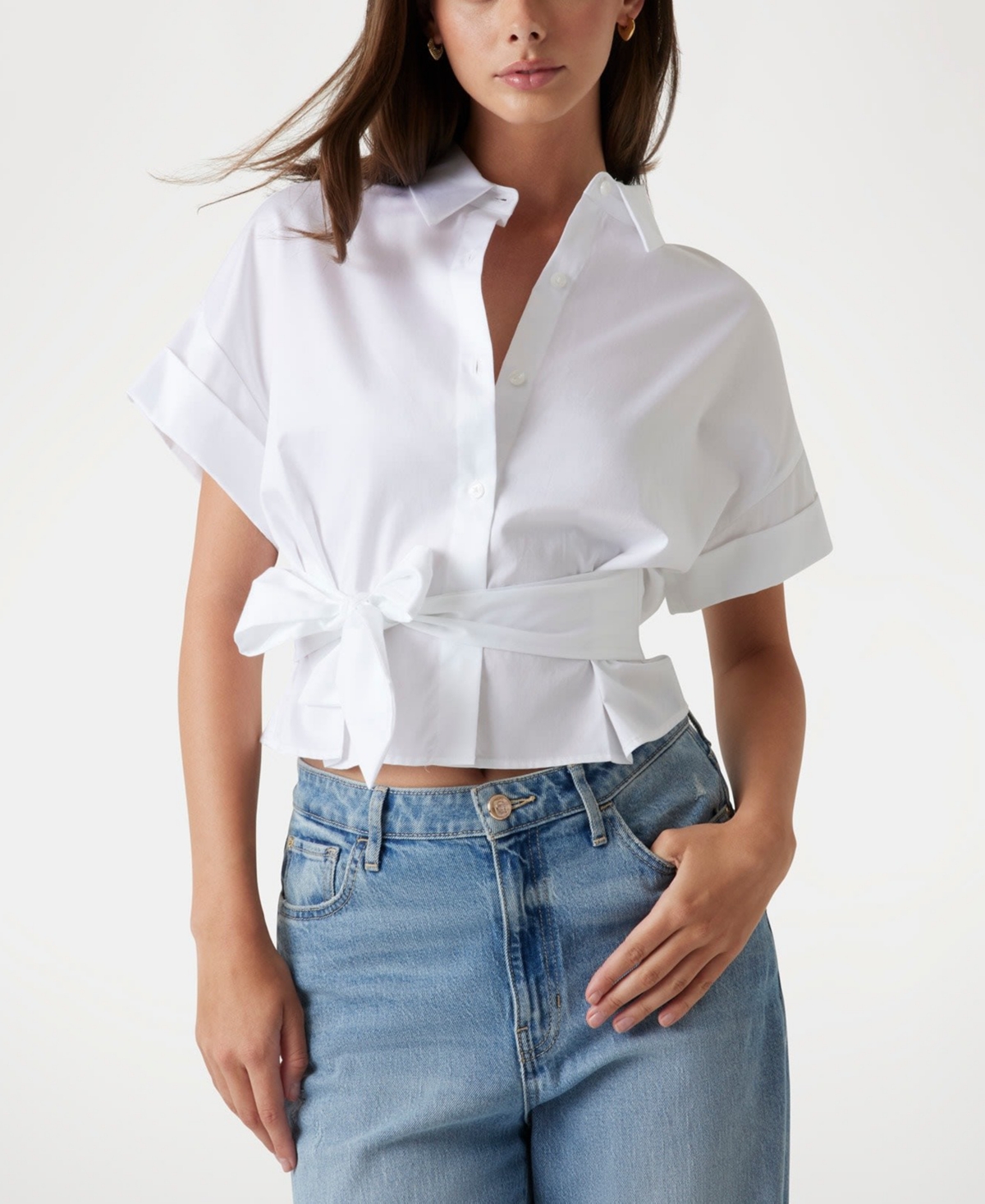 Women's Short-Sleeve Julie Tie Front Top - Pure White