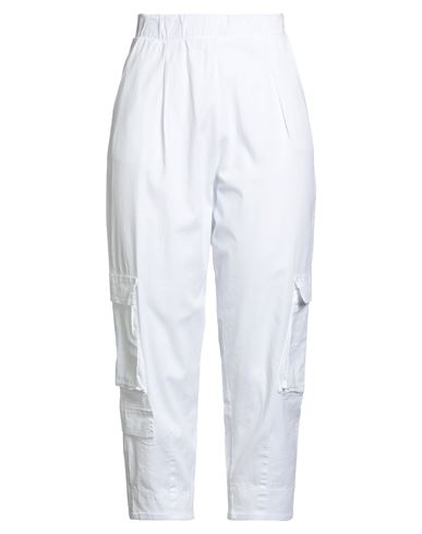 Woman Pants White Size M Cotton, Elastane