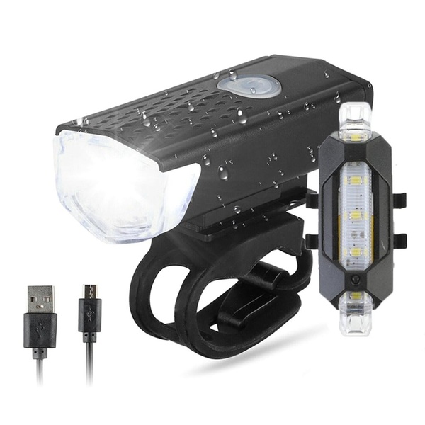 USB Rechargeable Bike Light Set Practical Bicycle-Front Headlight-and Back Taillight Easy to Install Cycling Accessories