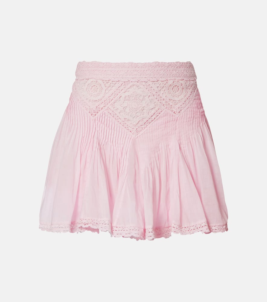 Lace-trimmed cotton miniskirt