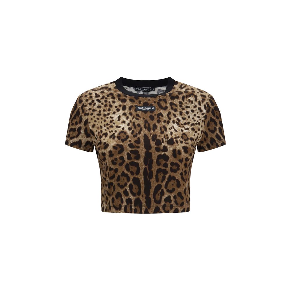 Leopard-Print Cropped T-shirt — Beige