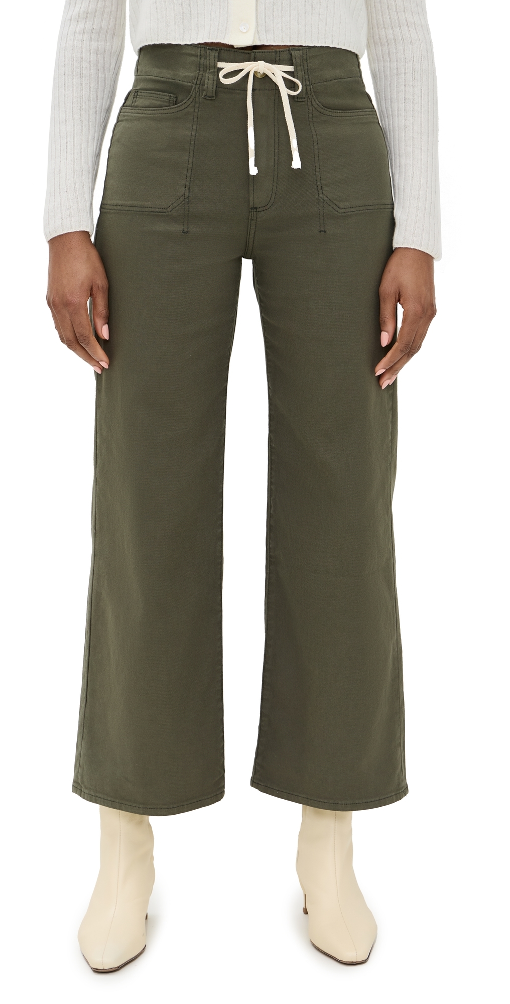 Ari Waistband Tie and Stitch Thru Utility Pockets Pants Vintage Forester Green