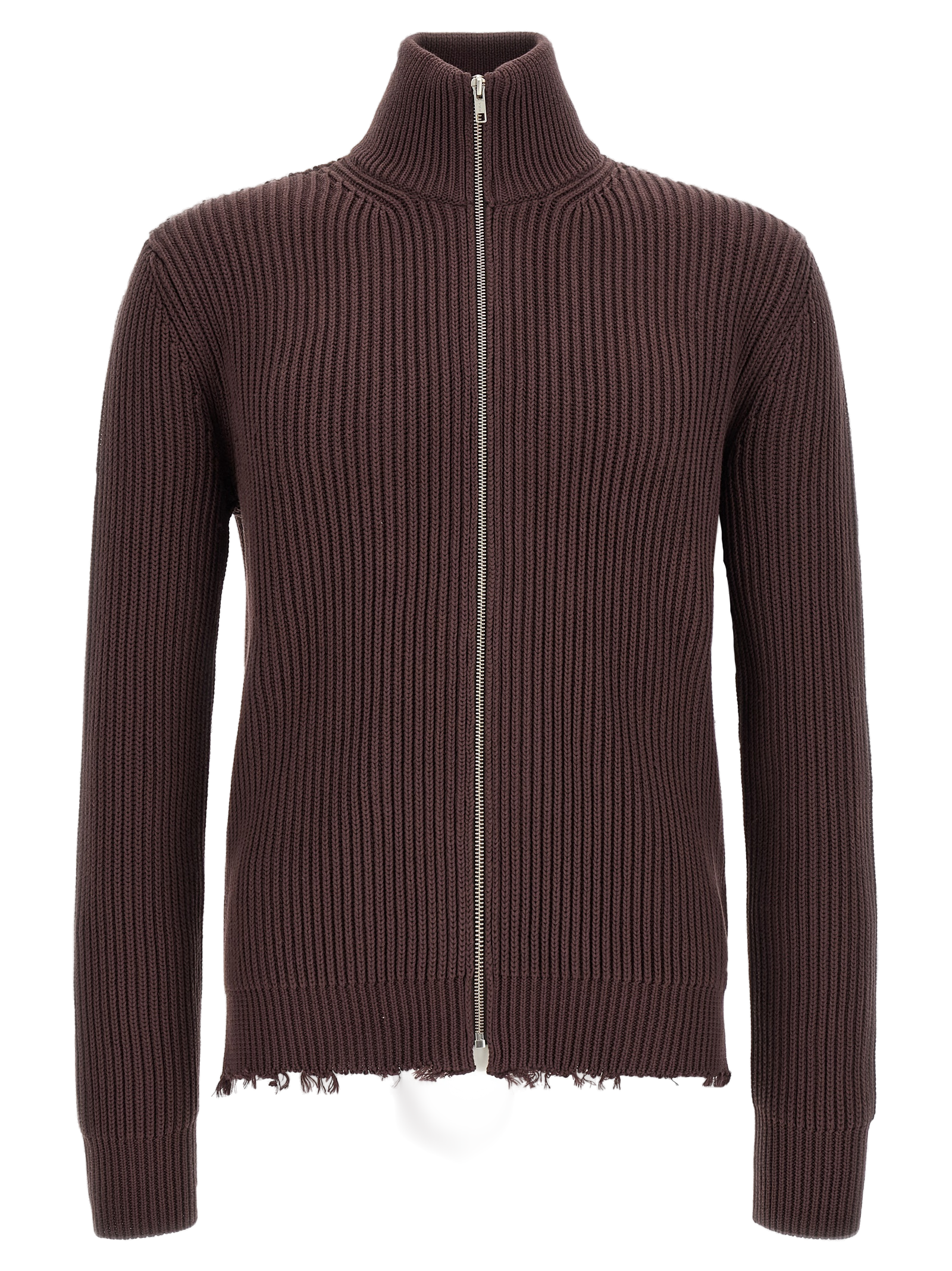 Ribbed Cotton Cardigan — Brown