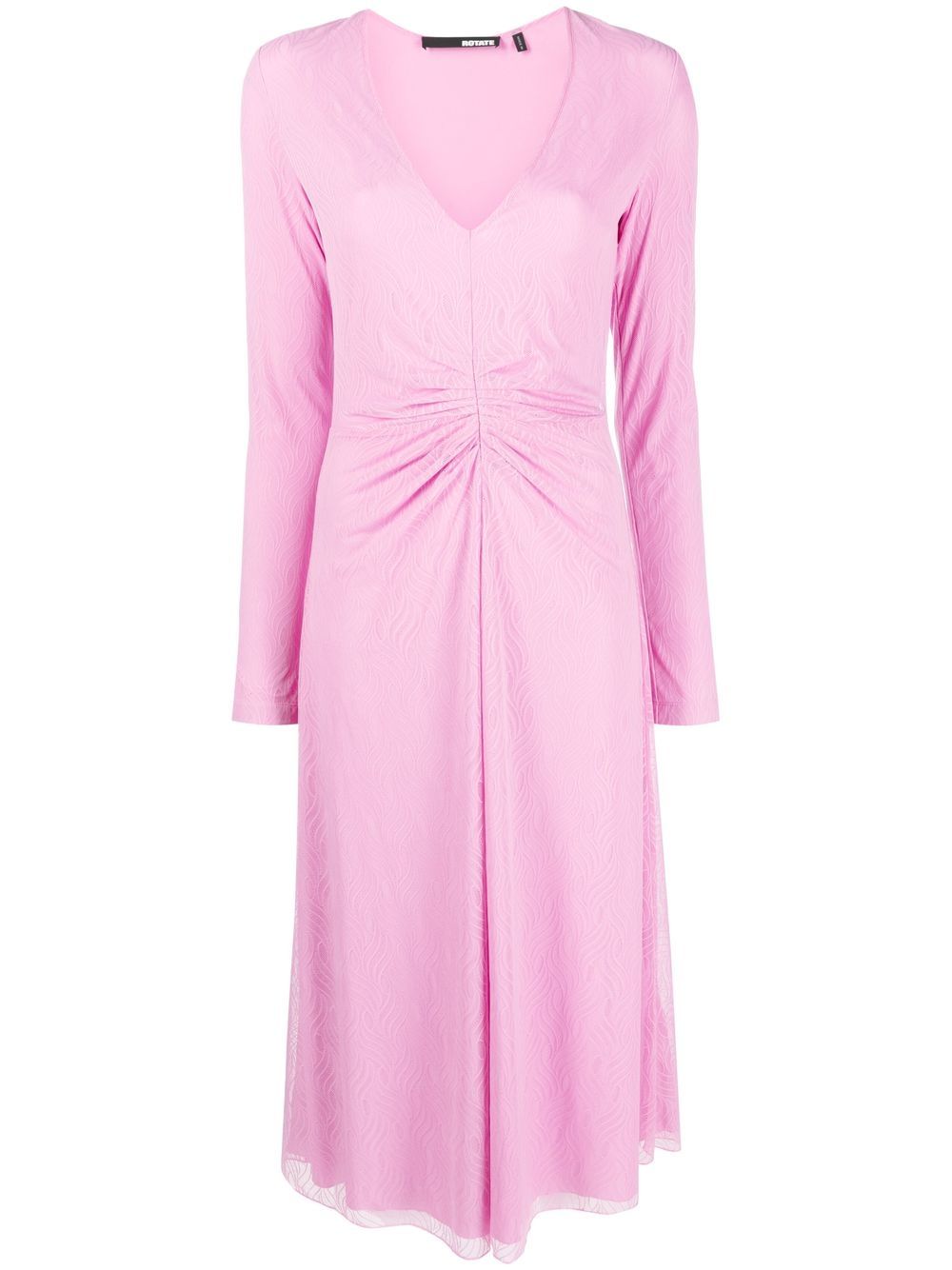 Ruched V-neck midi dress - Pink