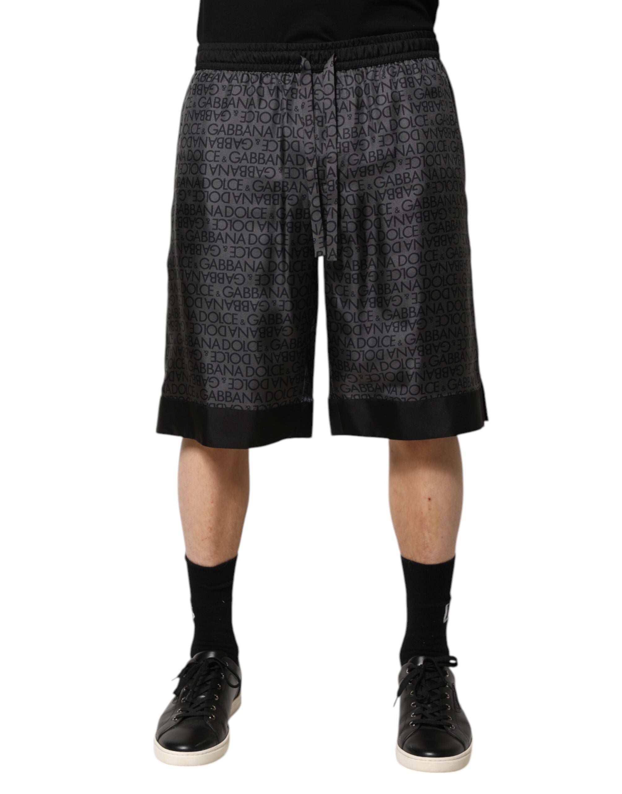 Logo-Jacquard Silk Bermuda Shorts — Gray