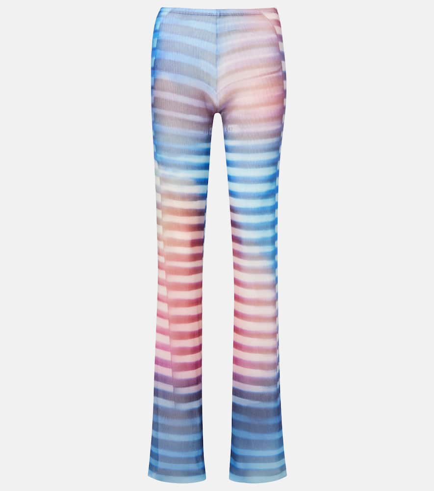 Printed striped mesh flared pants