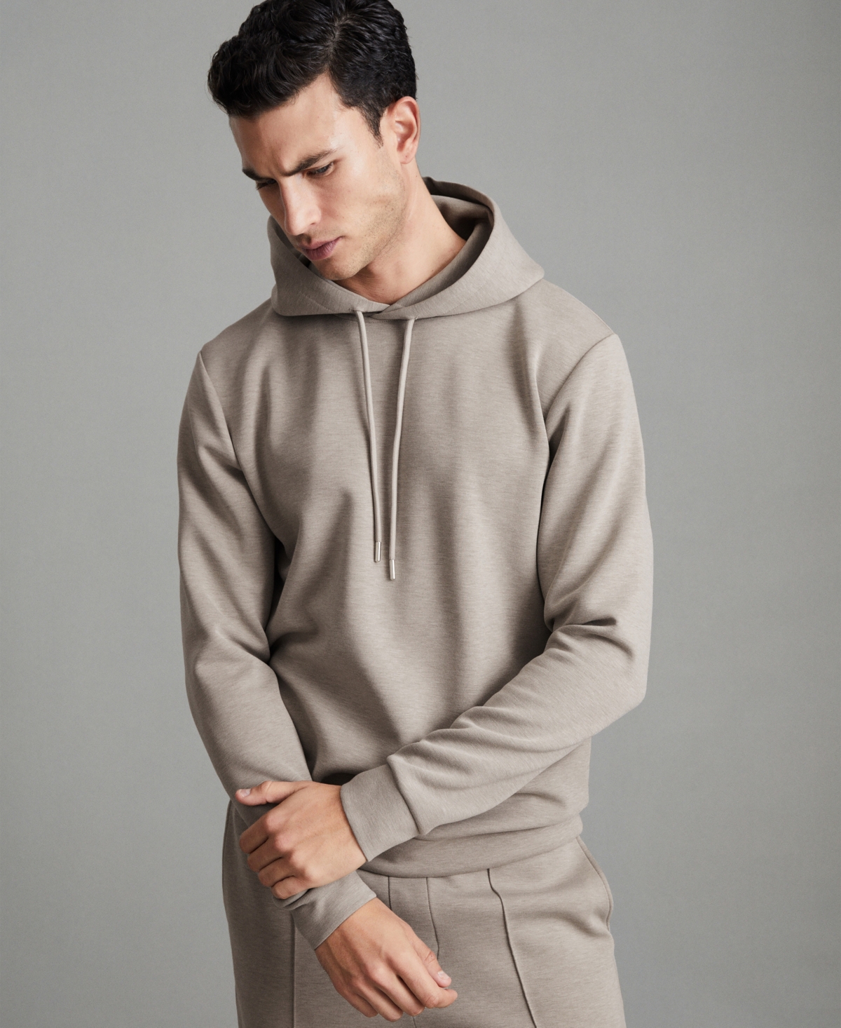 Men's Fabien Interlock Jersey Drawstring Hoodie - Taupe