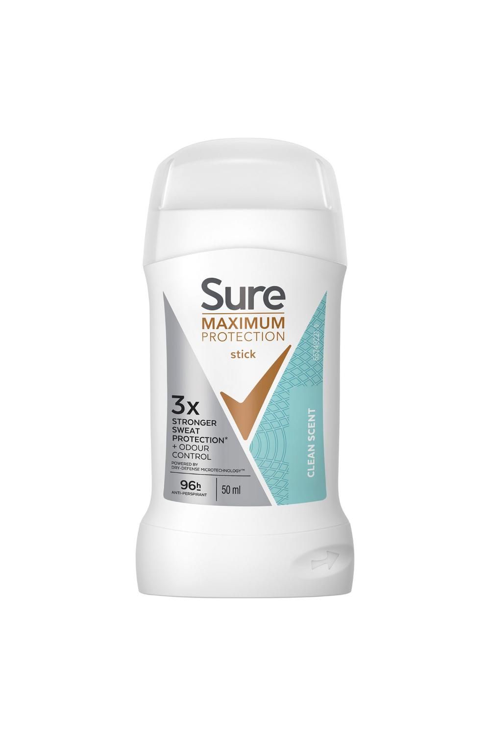 Sure Unisex Men Maximum Protection Clean Scent AntiPerspirant Cream Stick ,6 Pack