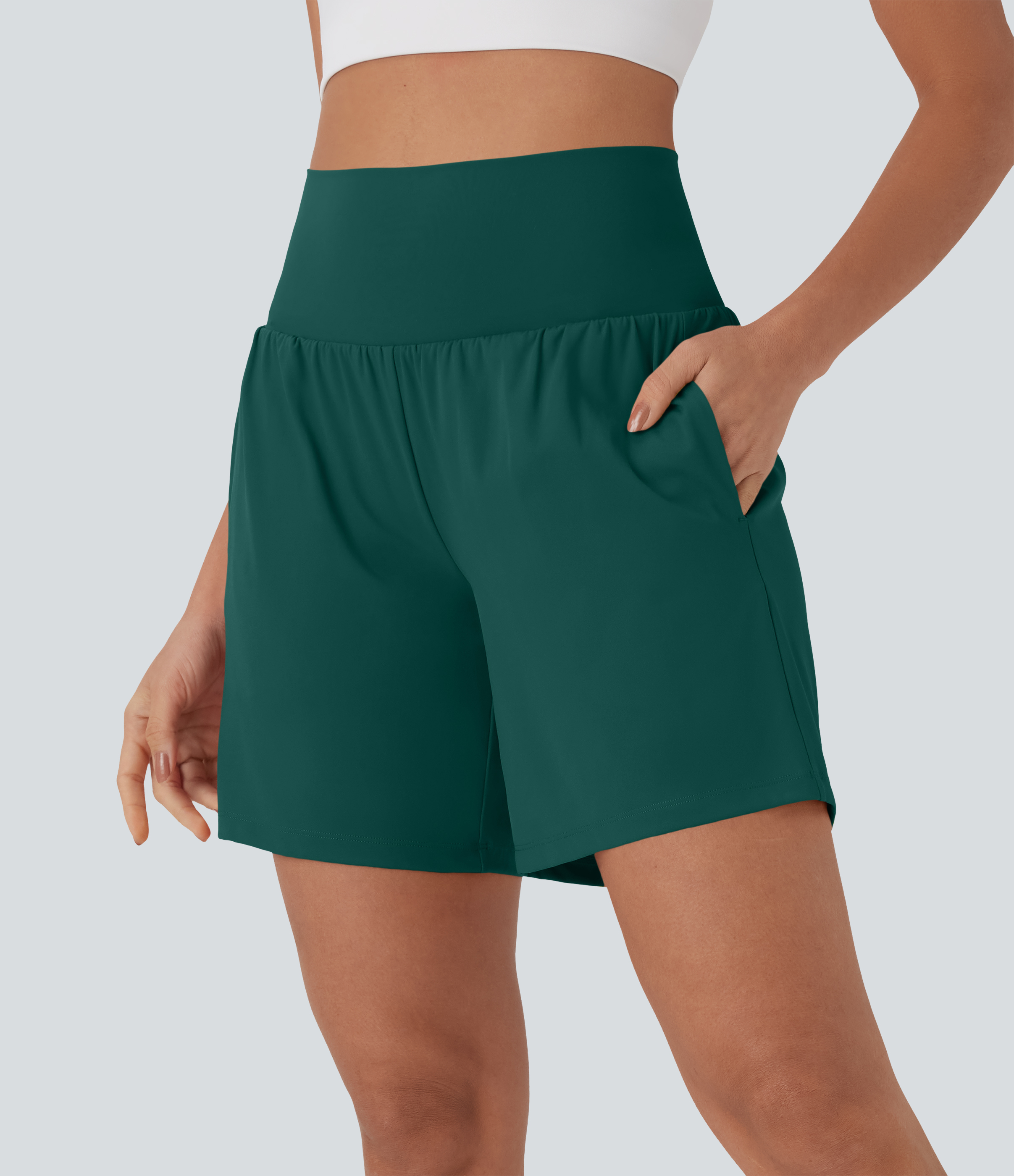 "SoftlyZero™ Airy Super High Waisted 2-in-1 Cool Touch Yoga Shorts 7"" with Pockets Gym Short - Forest Biome