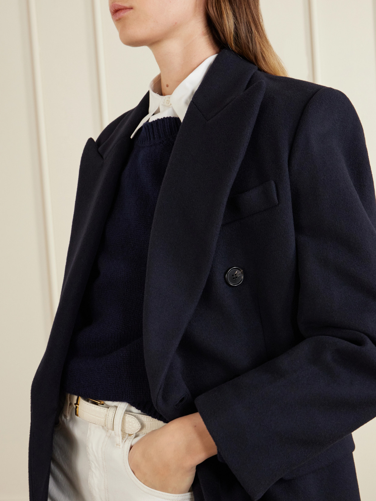 Double-breasted Wool-blend Coat - Blue