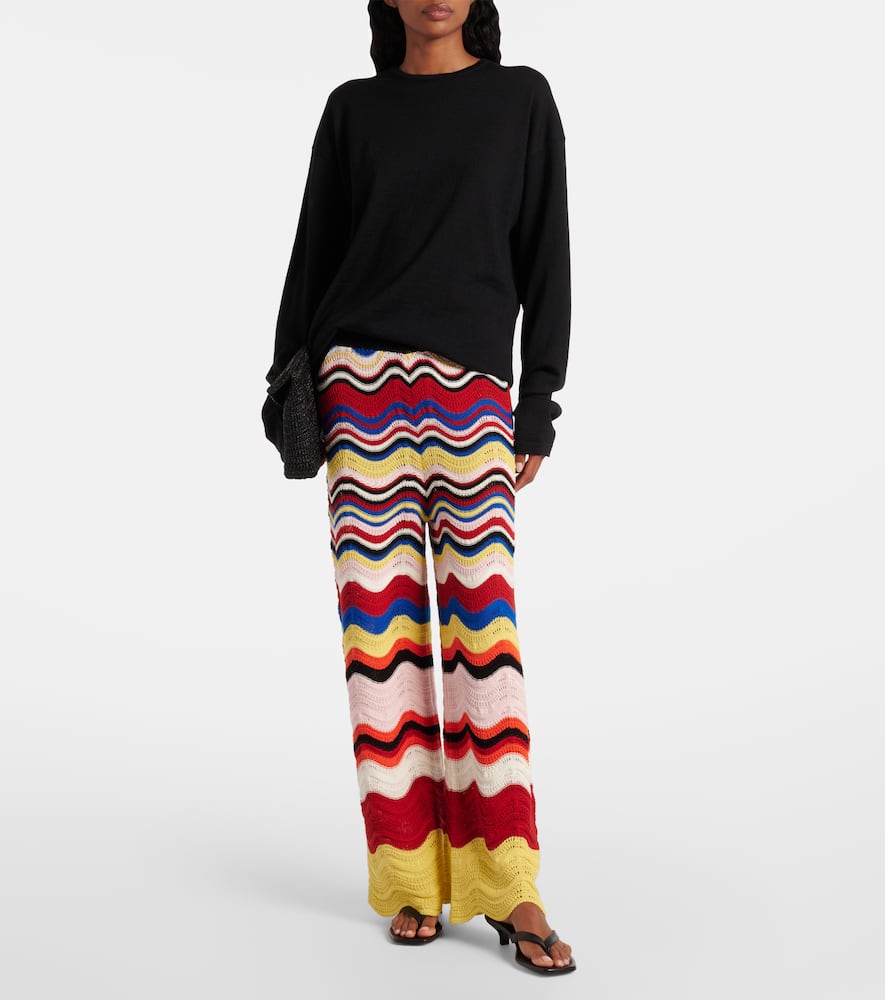 Chevron crochet cotton wide-leg pants