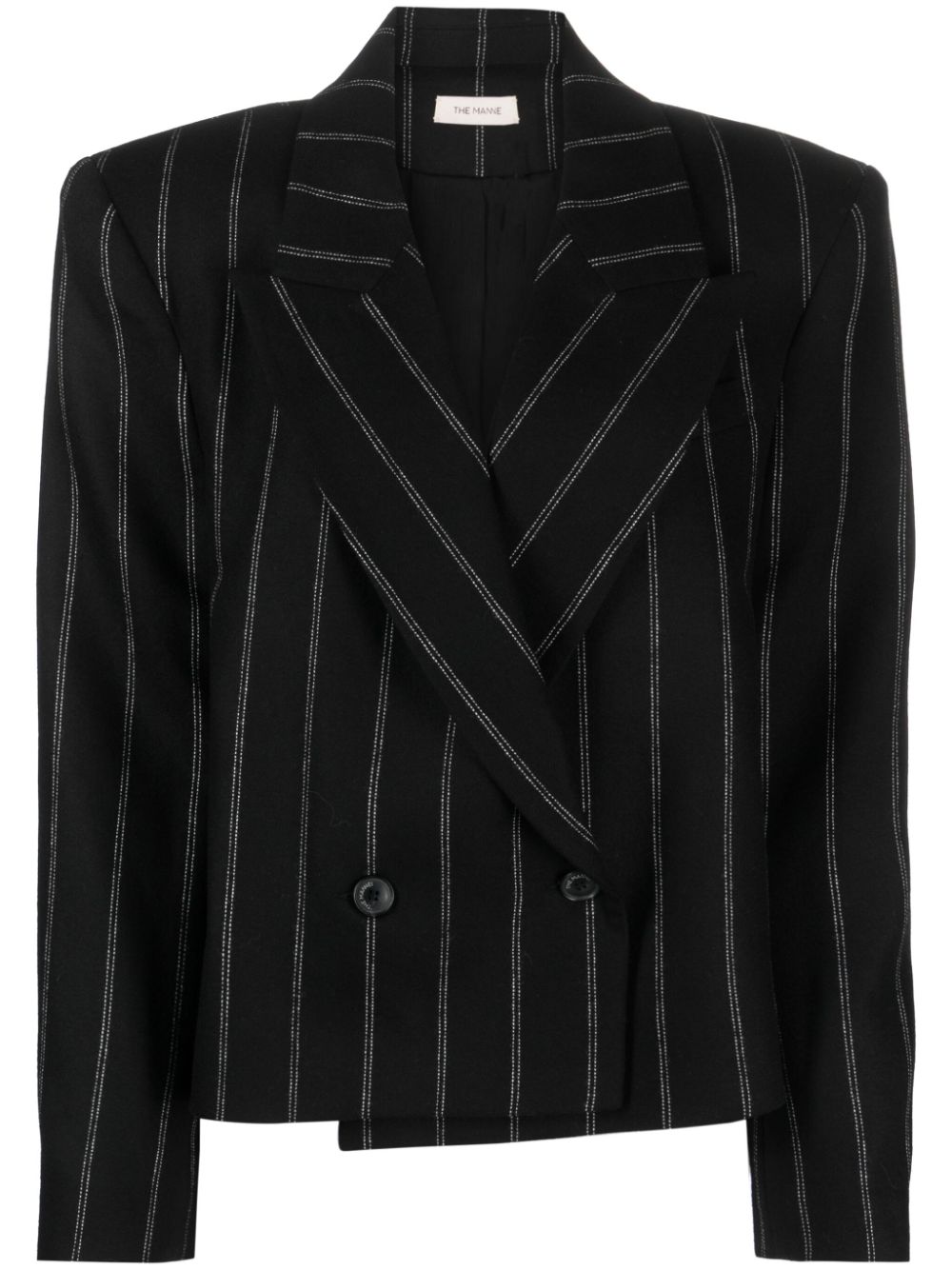 Striped double-breasted wool blazer - Black