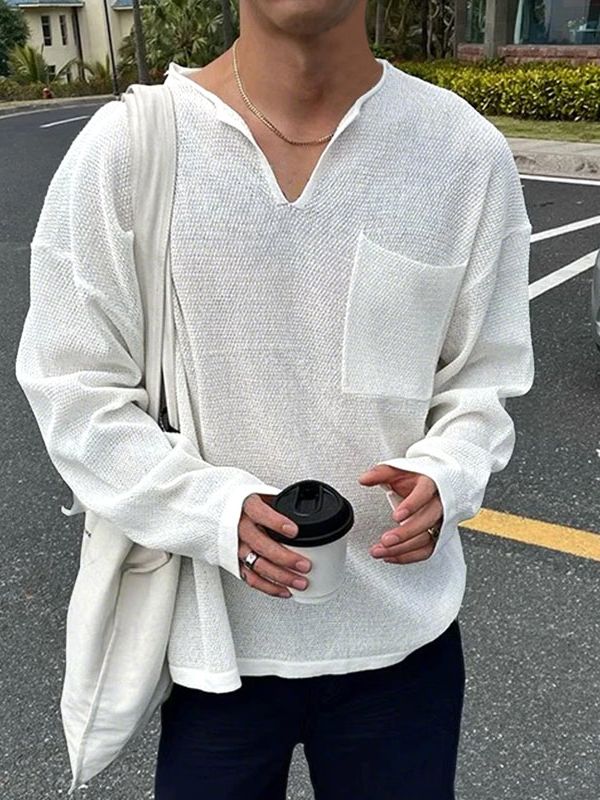 Men's Solid Color Sheer Long Sleeve T-Shirt SKUL40234 - White / S