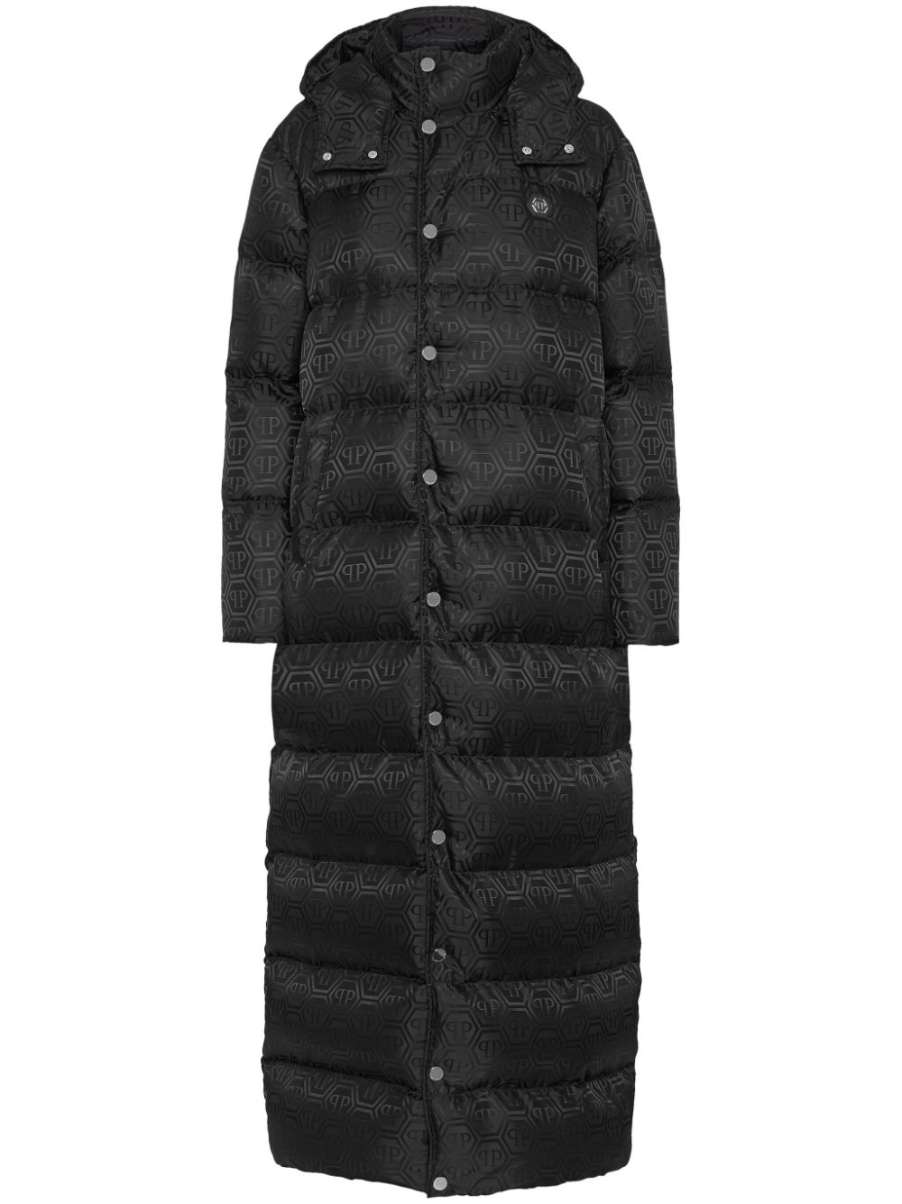 Monogram-pattern padded coat - Black