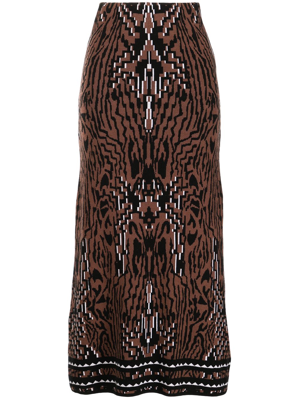 Aztec Tiger jacquard midi skirt - Brown