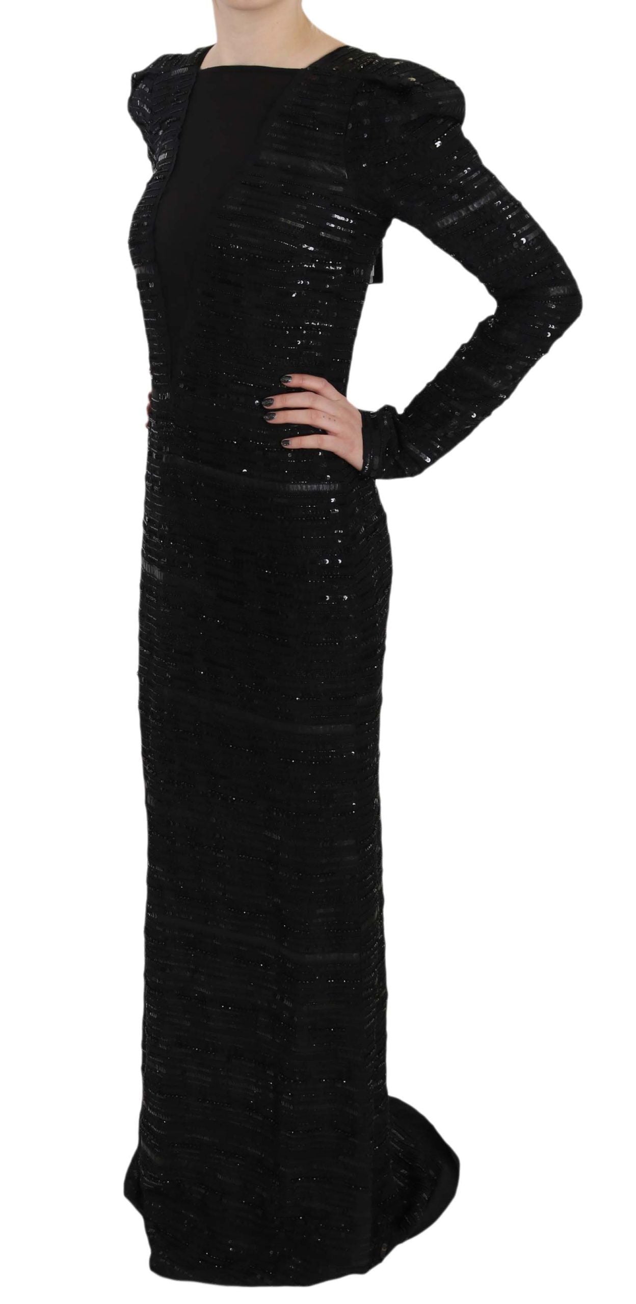 Sequined Silk Gown — Black