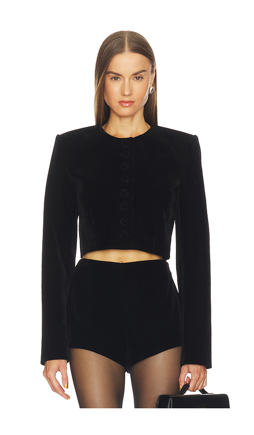Camila Coelho Roxana Velvet Jacket in Black. L. Also in XXS, XS