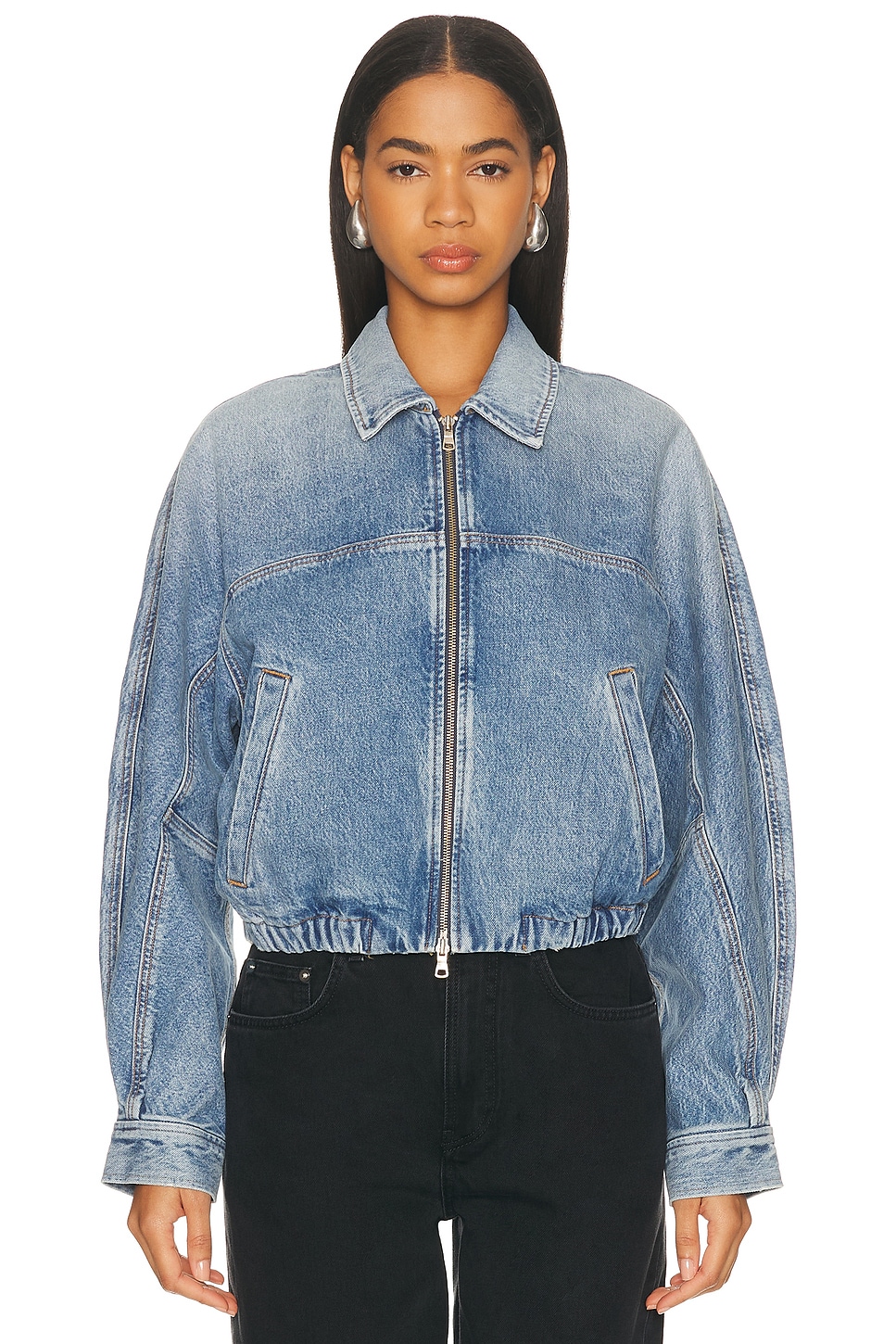 AGOLDE Dixon Cocoon Bomber Jacket in Outbreak - Blue. XS also in S, M