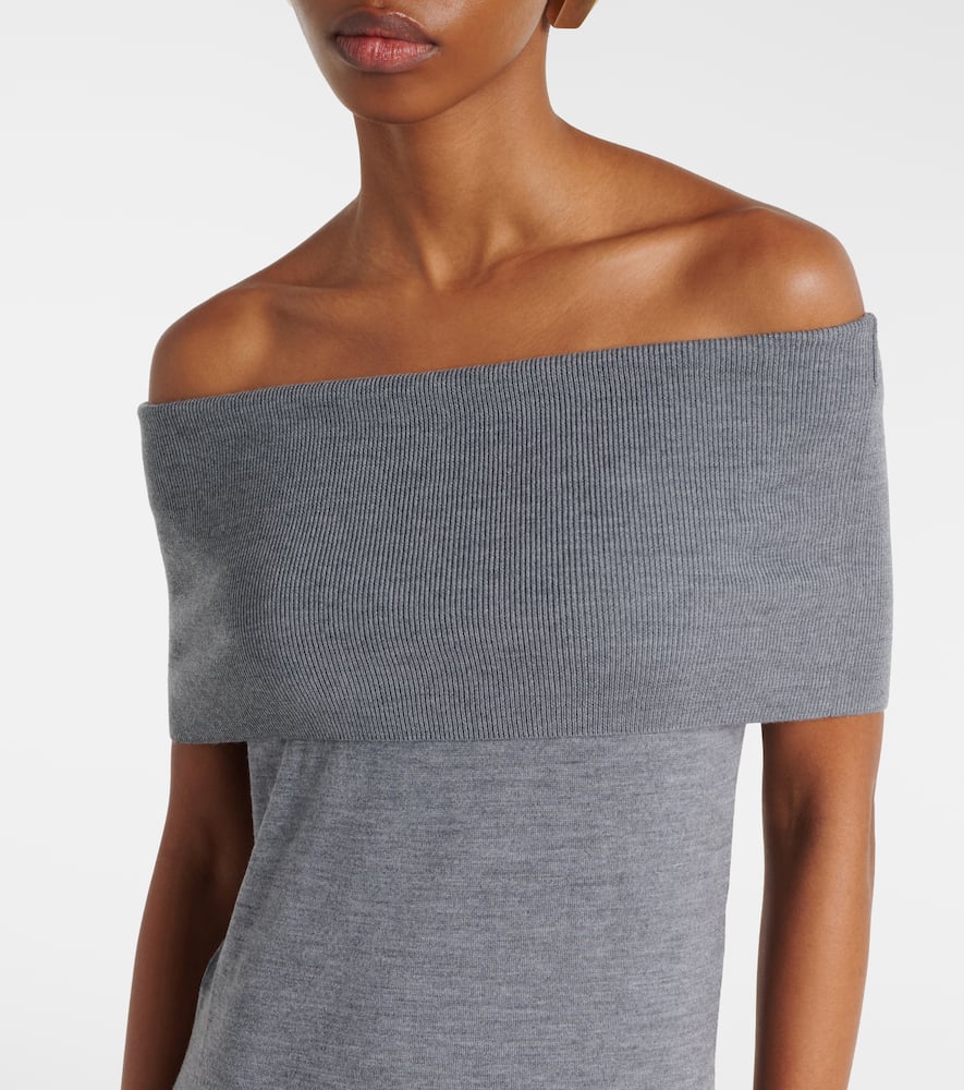 Off-shoulder virgin wool maxi dress