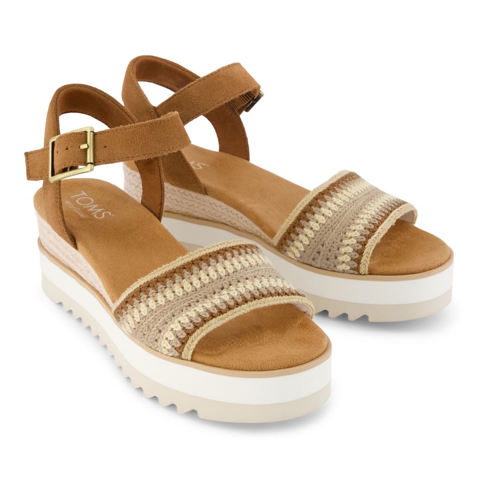 Toms Diana Wedge Leather Women's Dark Beige Sanda