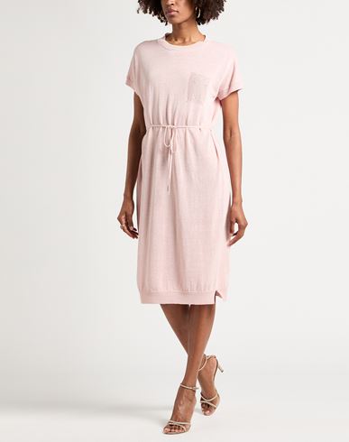 Woman Midi dress Light pink Size 6 Metallic fiber, Linen, Cotton