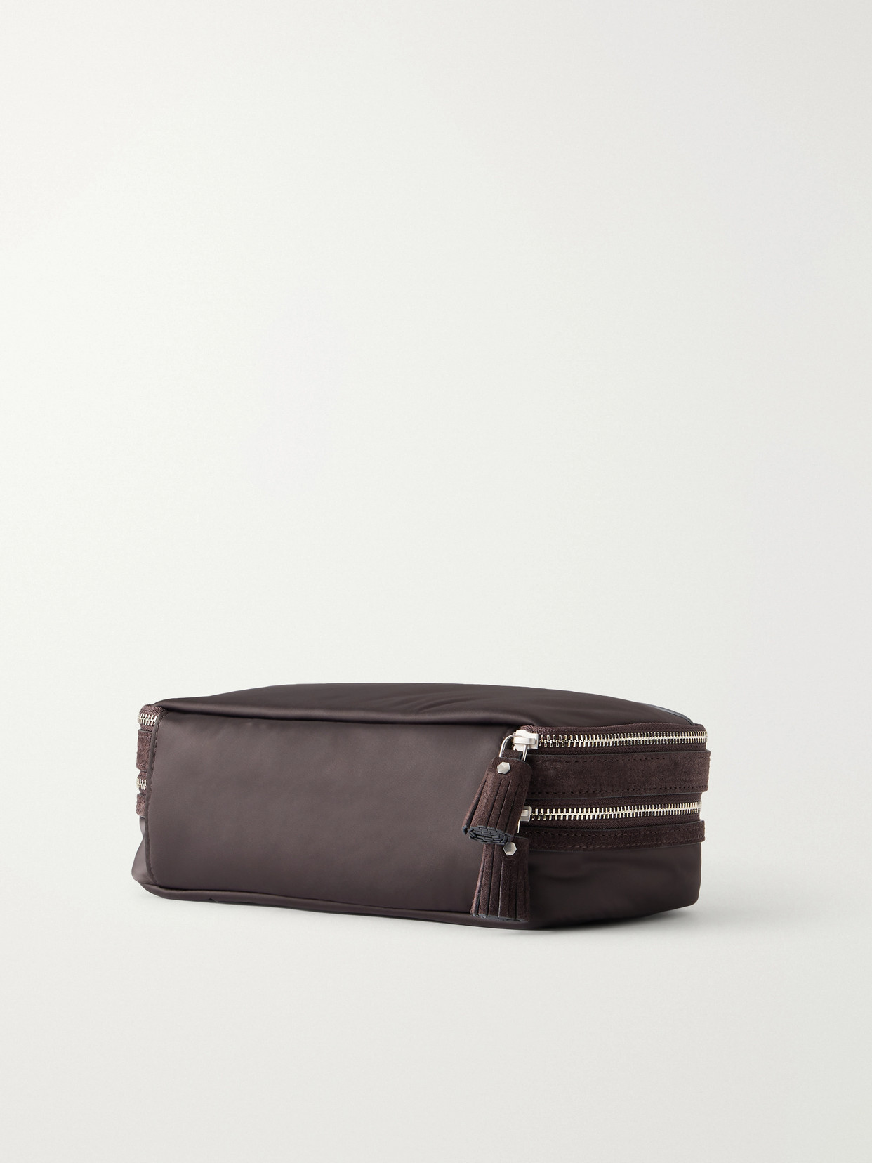 Suede-trimmed Shell Cosmetics Case - Brown
