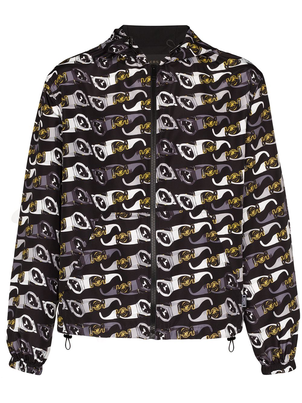 Hooded sunglasses-print jacket - Black