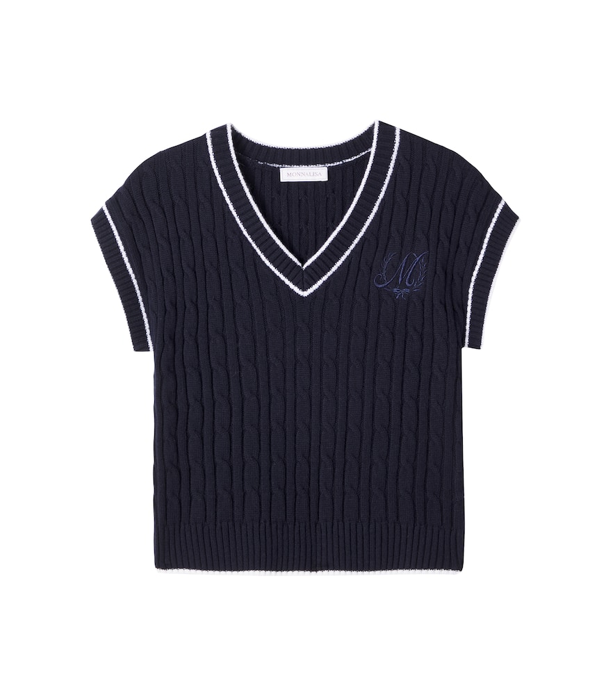 Cable-knit wool and cotton sweater vest