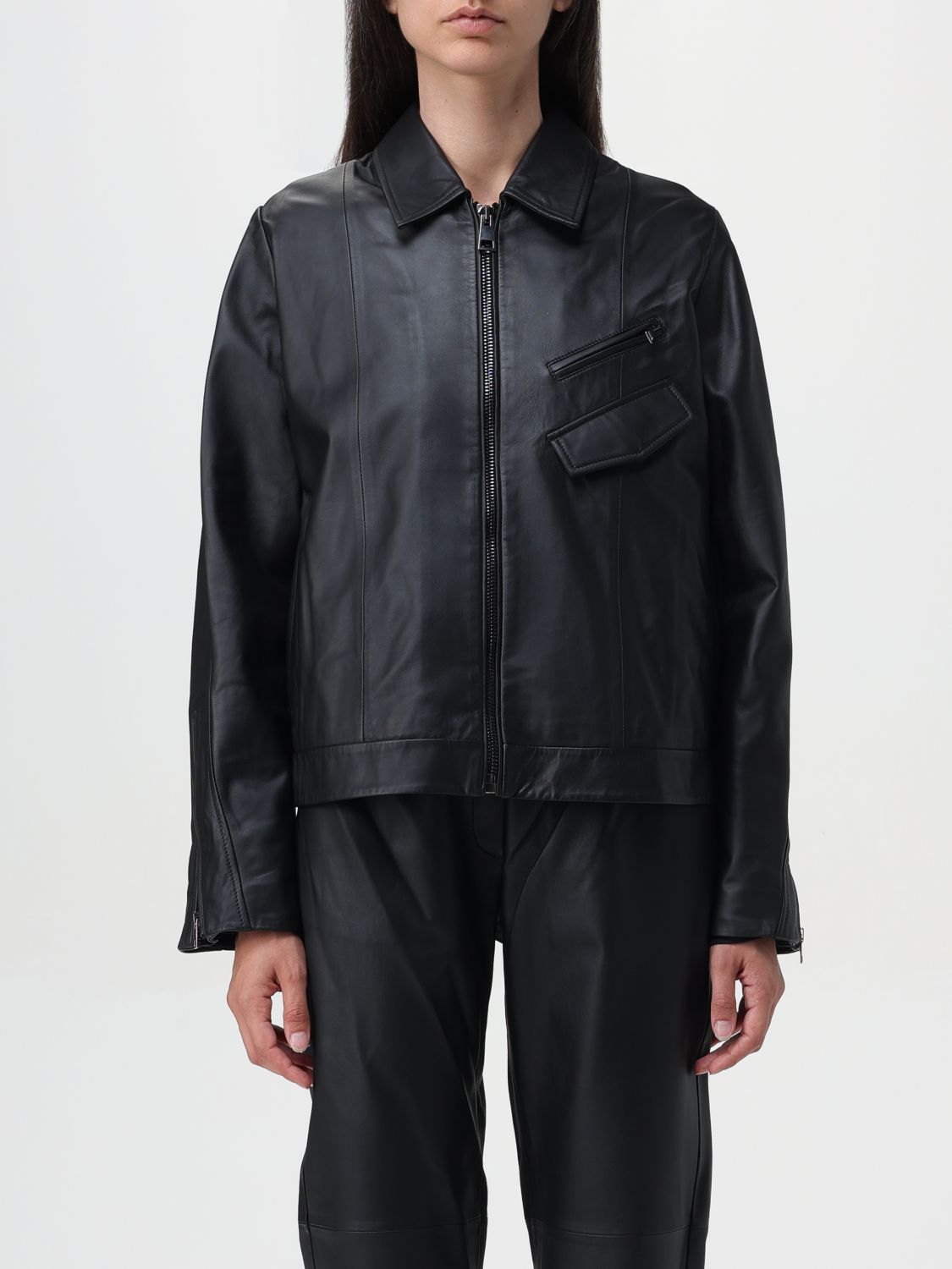 Zip-up leather jacket - Black