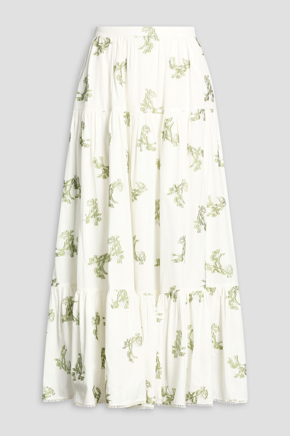 Tiered embroidered cotton-poplin midi skirt - White - UK/AU 12